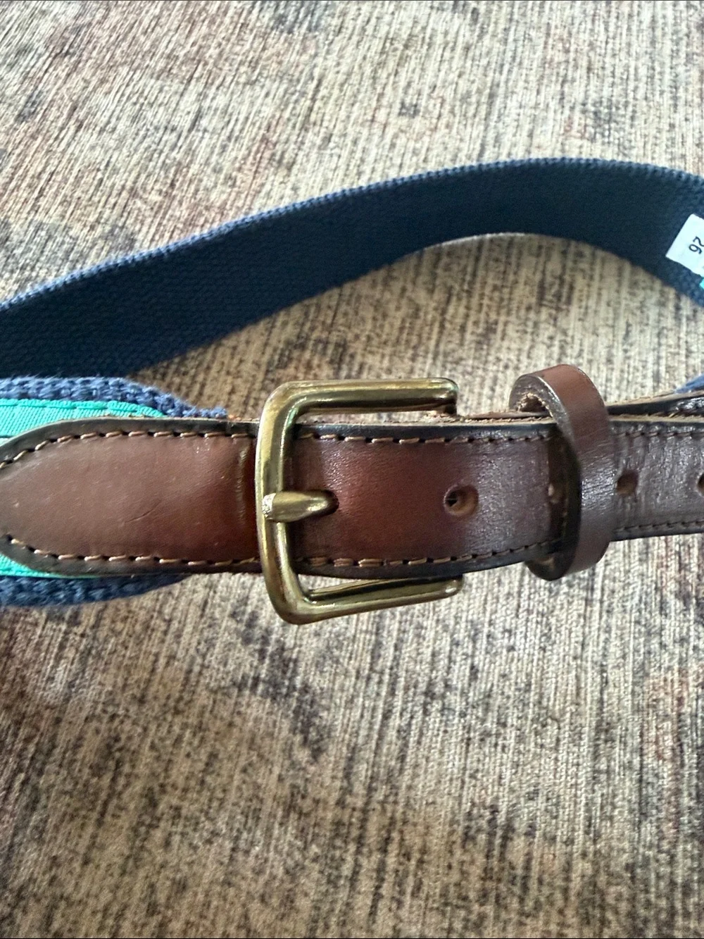 Kids Teal Webbed Belt with Brown Leather Trim